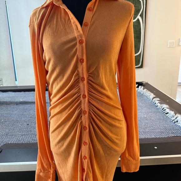 Orange Button-Up Ruched Dress - Picture 2 of 6
